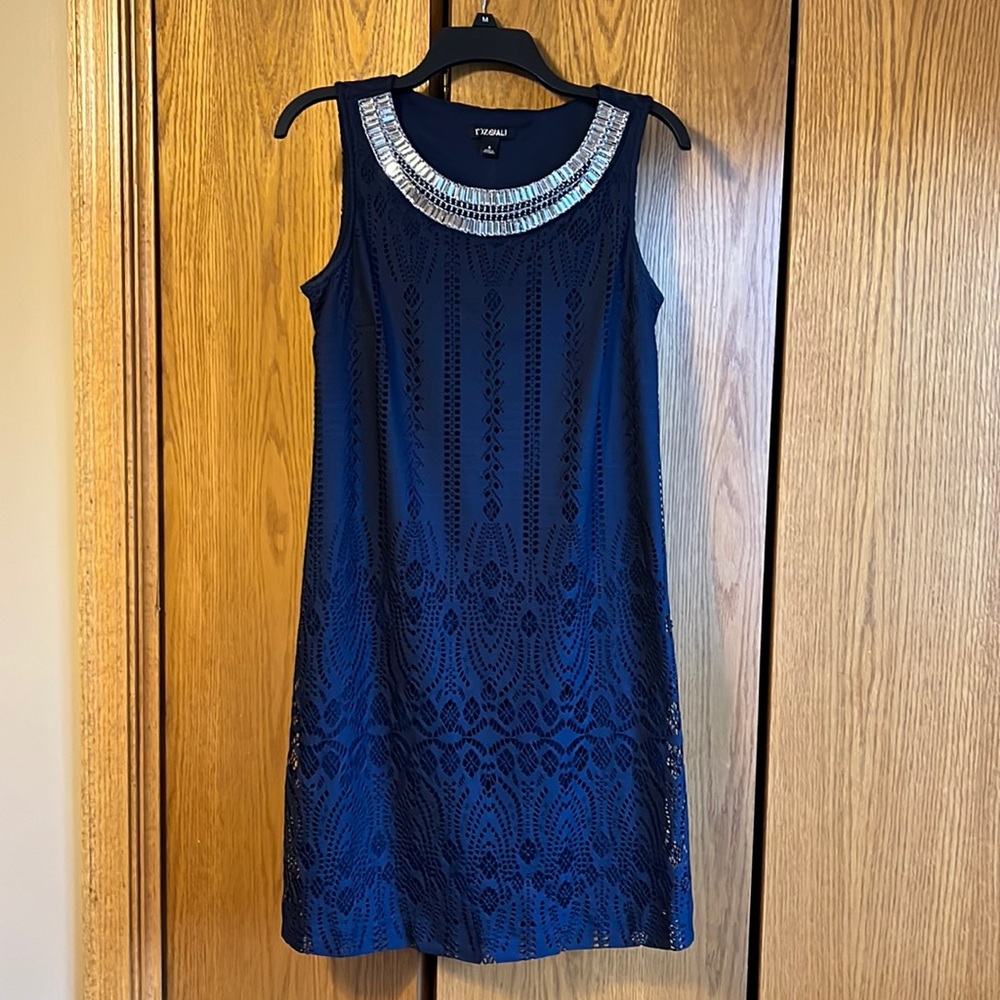Roz & Ali Navy Dress shimmering neckline
